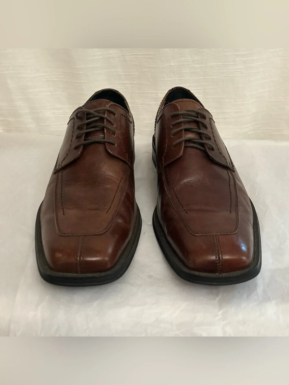 Alfani Like New Men's Brown Leather Square Toe‎ Lace-Up Dress Shoes